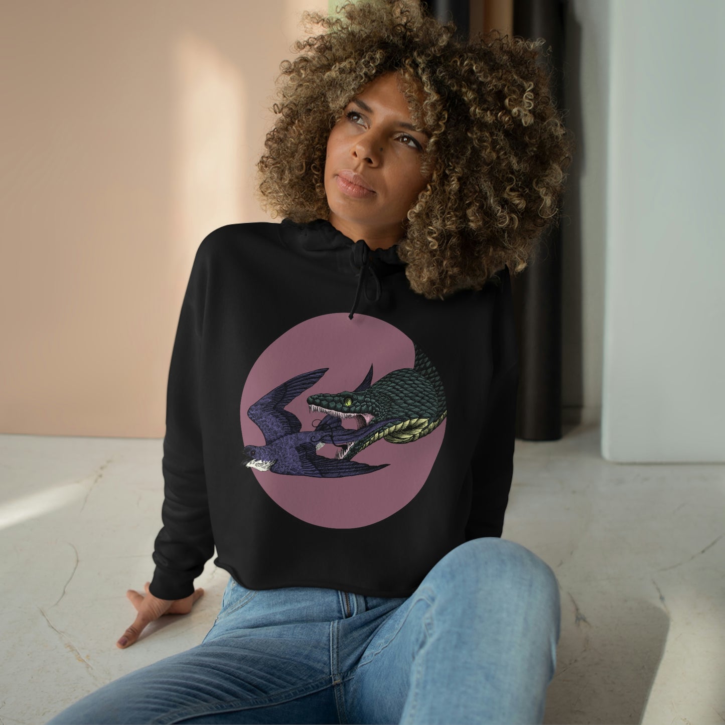 Bird and Snake Crop Hoodie